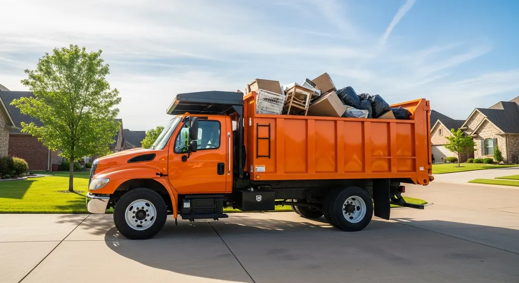 Friendly local junk removal crew standing beside their truck in Lawton, Oklahoma