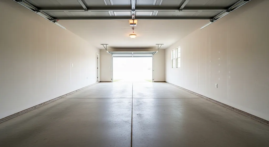 Clean empty garage with swept floor after a full junk removal cleanout
